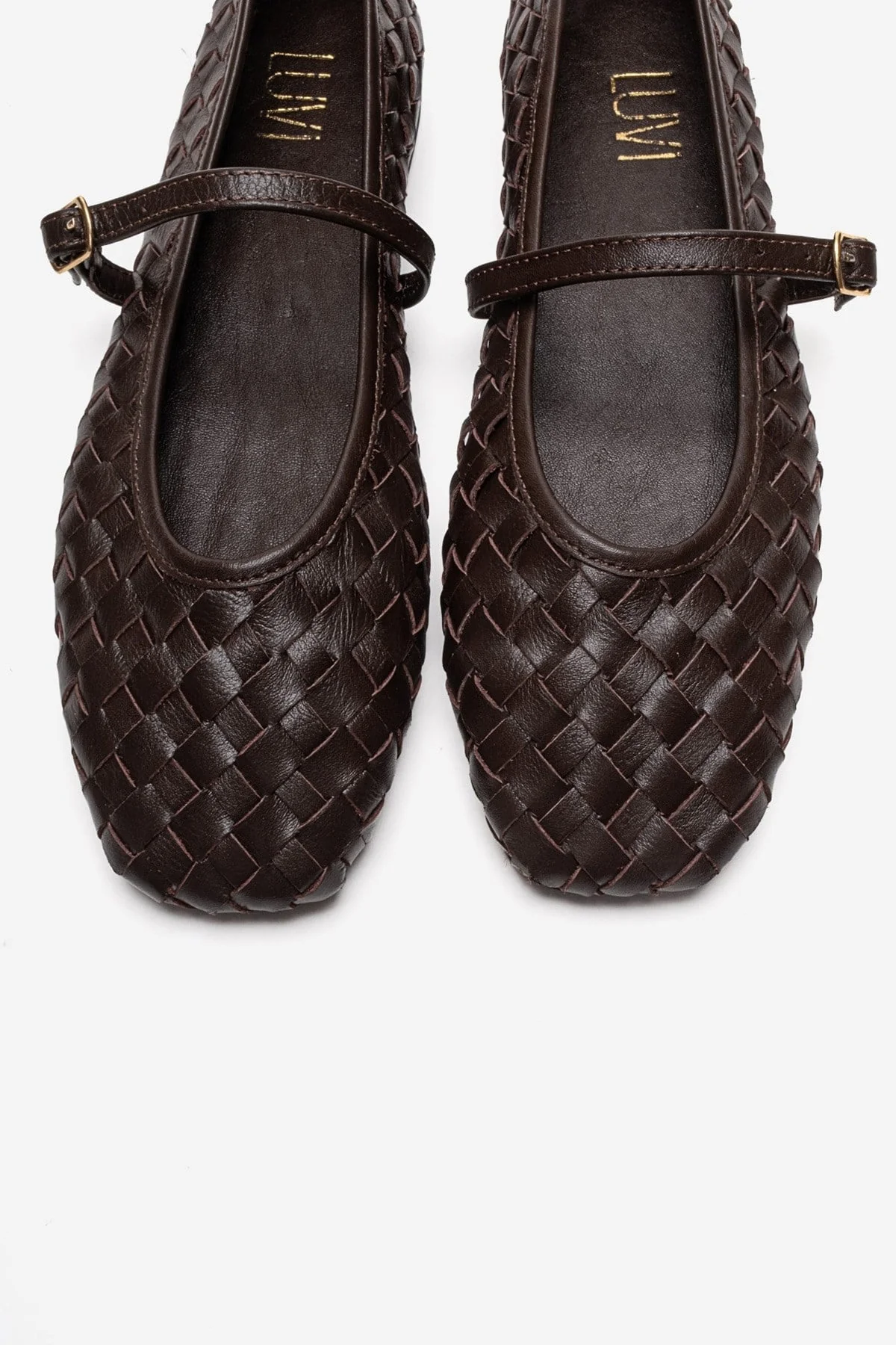Yevora - Brown Genuine Leather Woven Strap Ballet Flat (Women)
