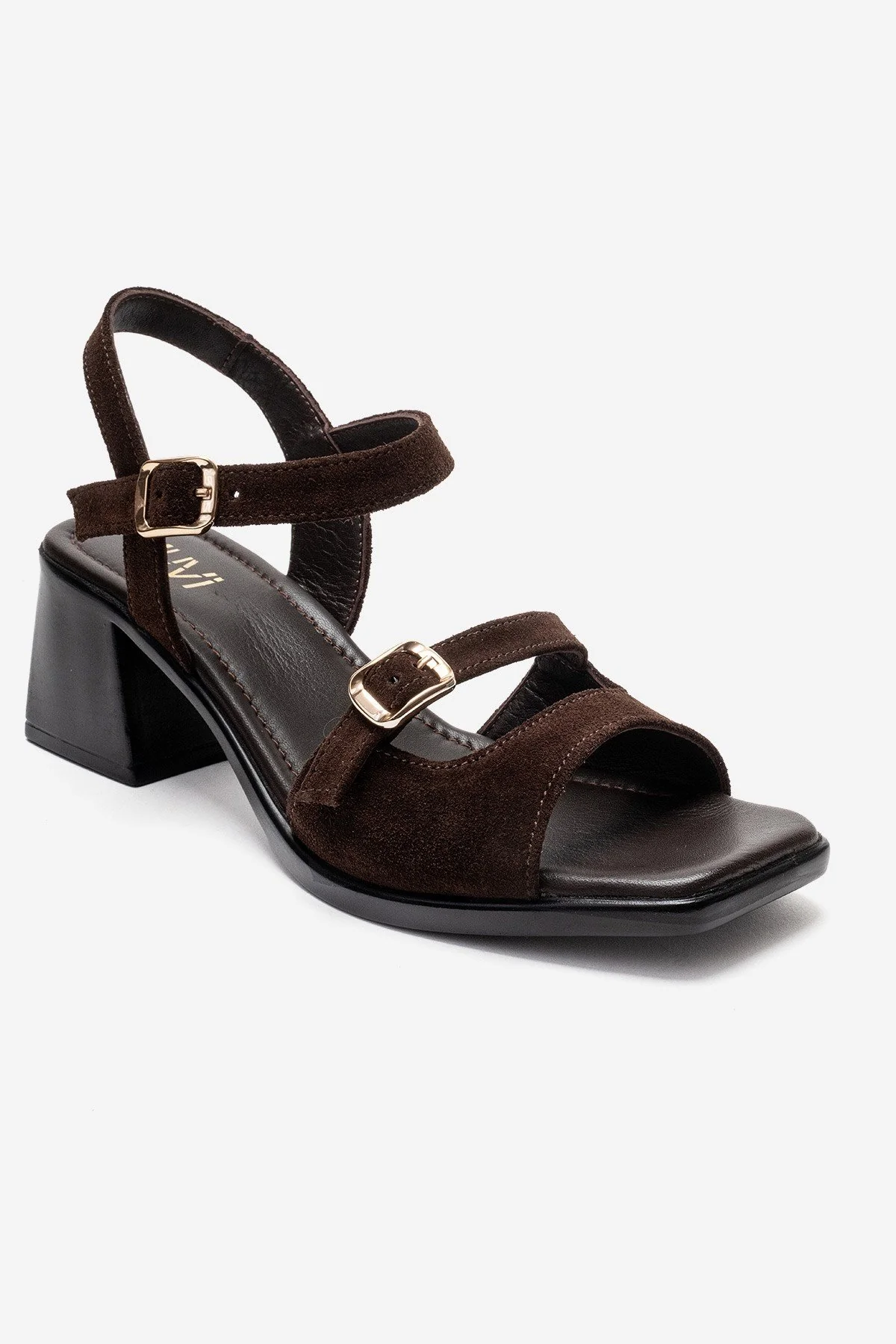 YOLEN - Brown Genuine Leather Block Heel Sandal (Women) - Image 3