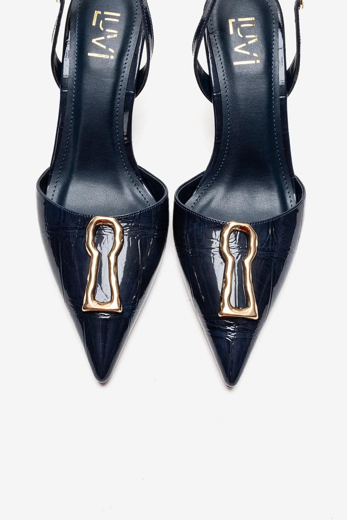 Yvella - Navy Patent Buckle Pointed Toe Stiletto Pump (Women) - Image 2