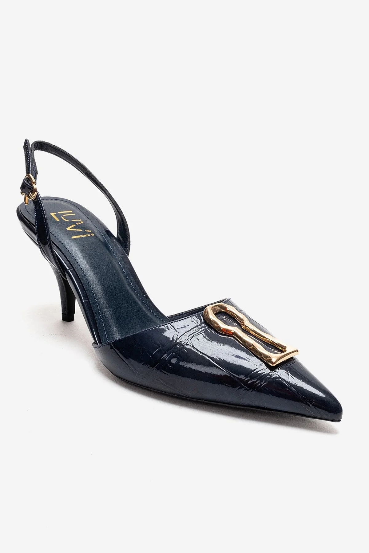 Yvella - Navy Patent Buckle Pointed Toe Stiletto Pump (Women) - Image 3