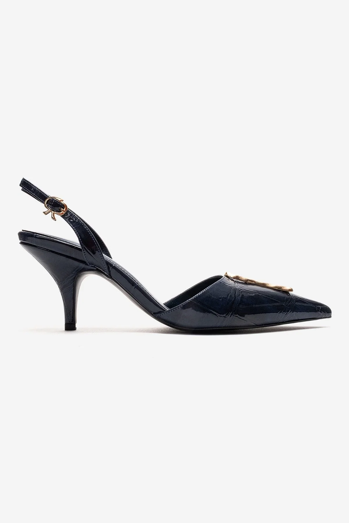 Yvella - Navy Patent Buckle Pointed Toe Stiletto Pump (Women) - Image 4