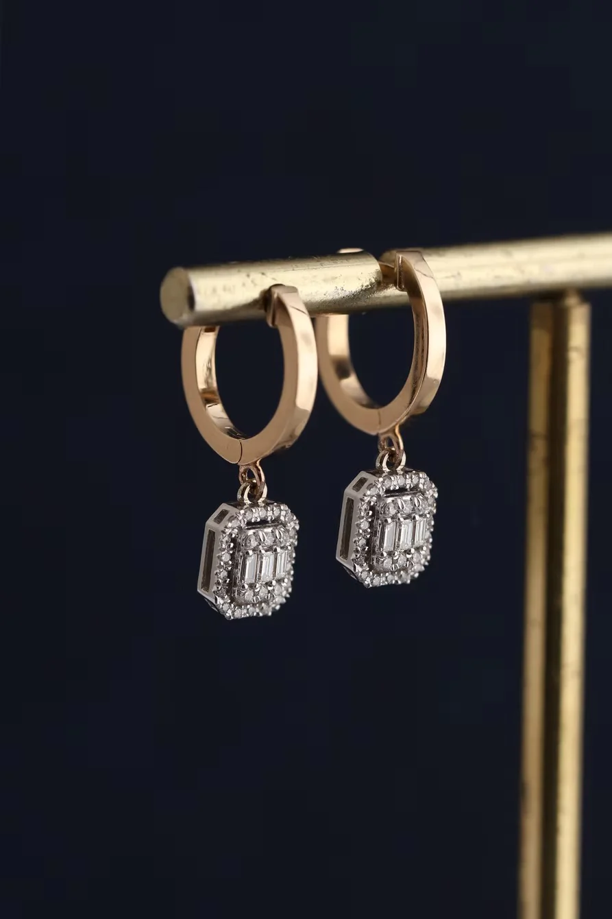 Lorivelle 14K Gold Baguette Cut Diamond Earrings – 0.22 Ct Natural Diamond