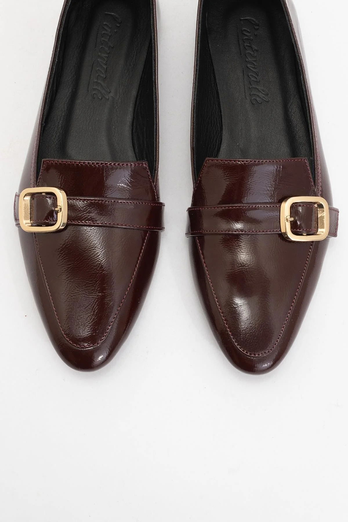Zarina - Burgundy Brown Patent Pointed Toe Flats (Women) - Image 2