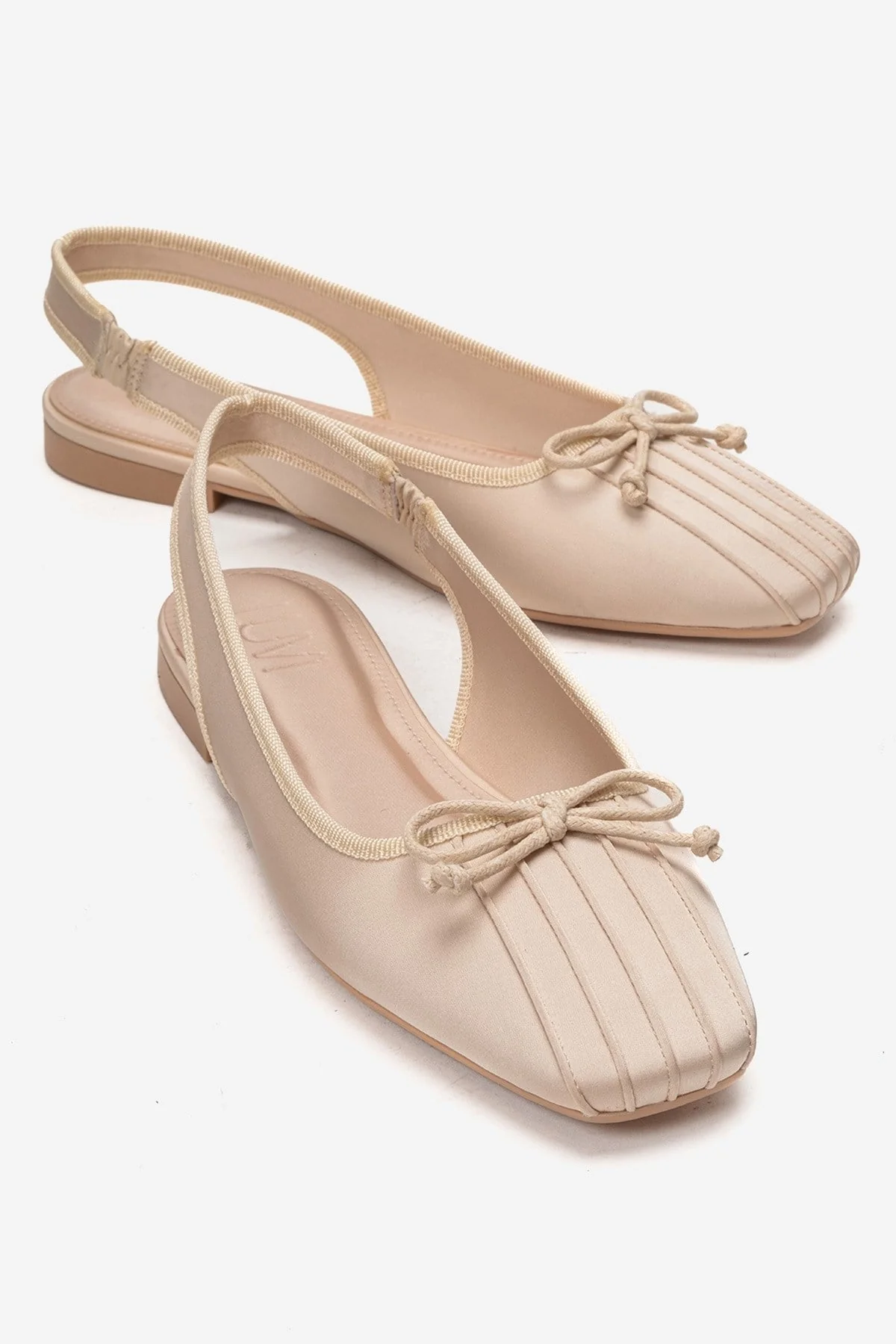 Zelvia - Beige Satin Bow Slingback Ballet Flat (Women)