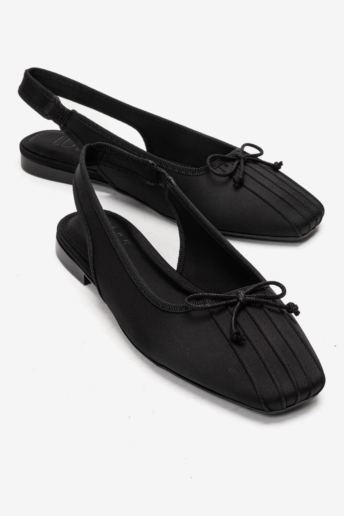 Zelvia - Black Satin Bow Slingback Ballet Flat (Women)